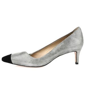 RARE TORY BURCH Shaila Heel Metallic Silver Gray, pointed toe Pumps